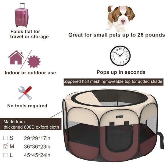 Portable Foldable Pet Dog Cat Playpen& Puppy playpen Pet Tent with Carrying Case - Picture 2 of 7